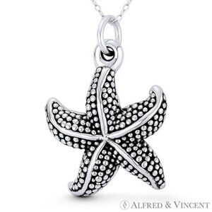 Starfish Ocean Sealife Charm Pendant in Oxidized .925 Sterling Silver